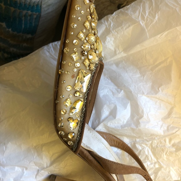 Rene Caovilla Tan/Beige Nude Mesh with Crystals Sling Back Sandals Evening - Picture 2 of 7